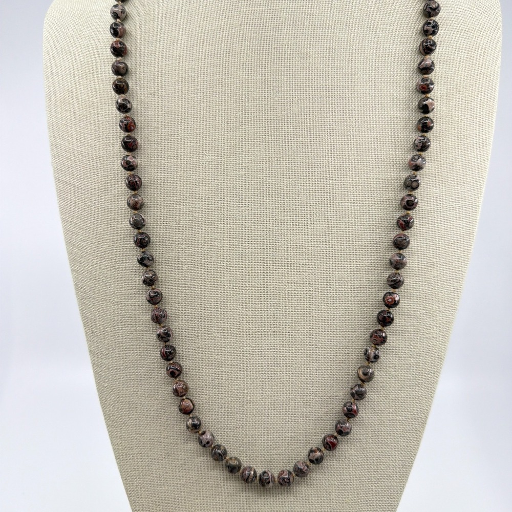 Multi-Color Spotted Beaded Necklace Boho Layering Statement Glass Beads 31in